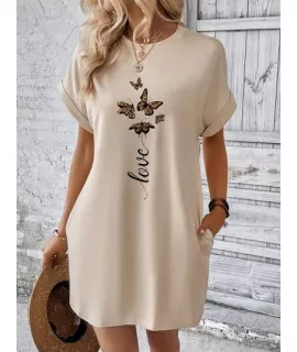 SHEIN LUNE Vestido estilo camiseta con estampado de mariposa y letra de manga murciélago