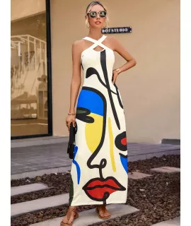 LUNE Vestido con estampado de figura con tira cruzada delantera