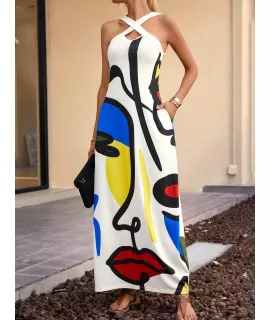 LUNE Vestido con estampado de figura con tira cruzada delantera