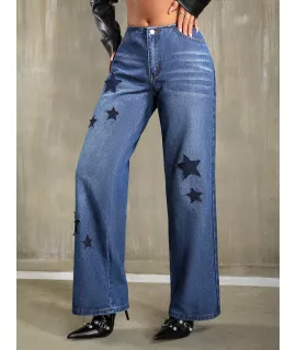 SHEIN ICON Jeans con estampado de estrella de pierna ancha