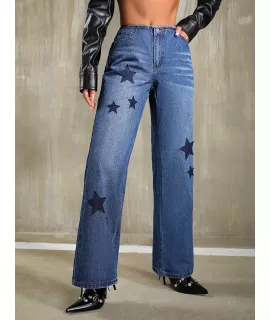 SHEIN ICON Jeans con estampado de estrella de pierna ancha