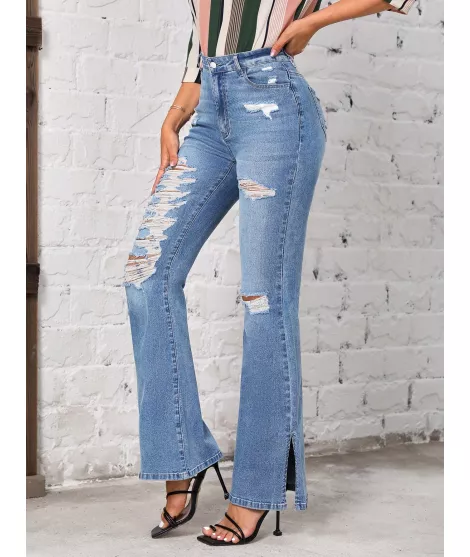 SHEIN LUNE Jeans de pierna amplia desgarro