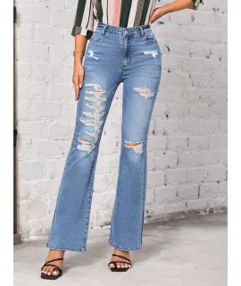 SHEIN LUNE Jeans de pierna amplia desgarro