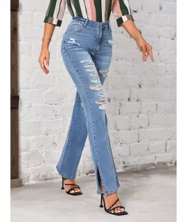 SHEIN LUNE Jeans de pierna amplia desgarro