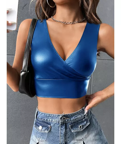 BAE Top tank de cuello cruzado corto PU