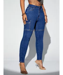 SHEIN SXY Jeans cargo de talle alto con bolsillo lateral con solapa