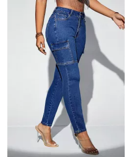 SHEIN SXY Jeans cargo de talle alto con bolsillo lateral con solapa