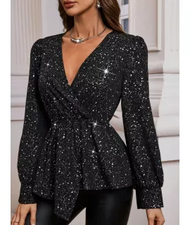 SHEIN BAE Blusa de cuello cruzado bajo asimétrico brillante