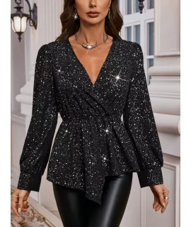 SHEIN BAE Blusa de cuello cruzado bajo asimétrico brillante