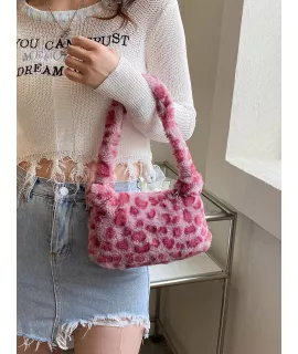 Bolso baguette con pelo falso de leopardo