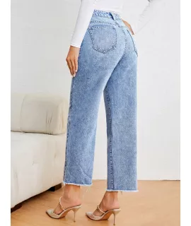 SHEIN Privé Jeans de pierna recta de talle alto bajo crudo