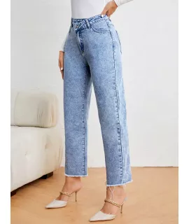 SHEIN Privé Jeans de pierna recta de talle alto bajo crudo