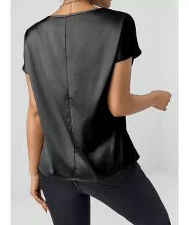 SHEIN Unity Blusa unicolor de manga murciélago de satén