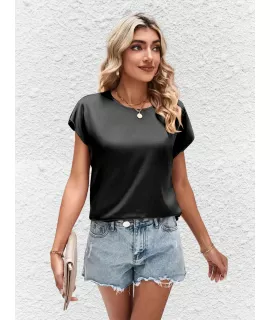 SHEIN Unity Blusa unicolor de manga murciélago de satén